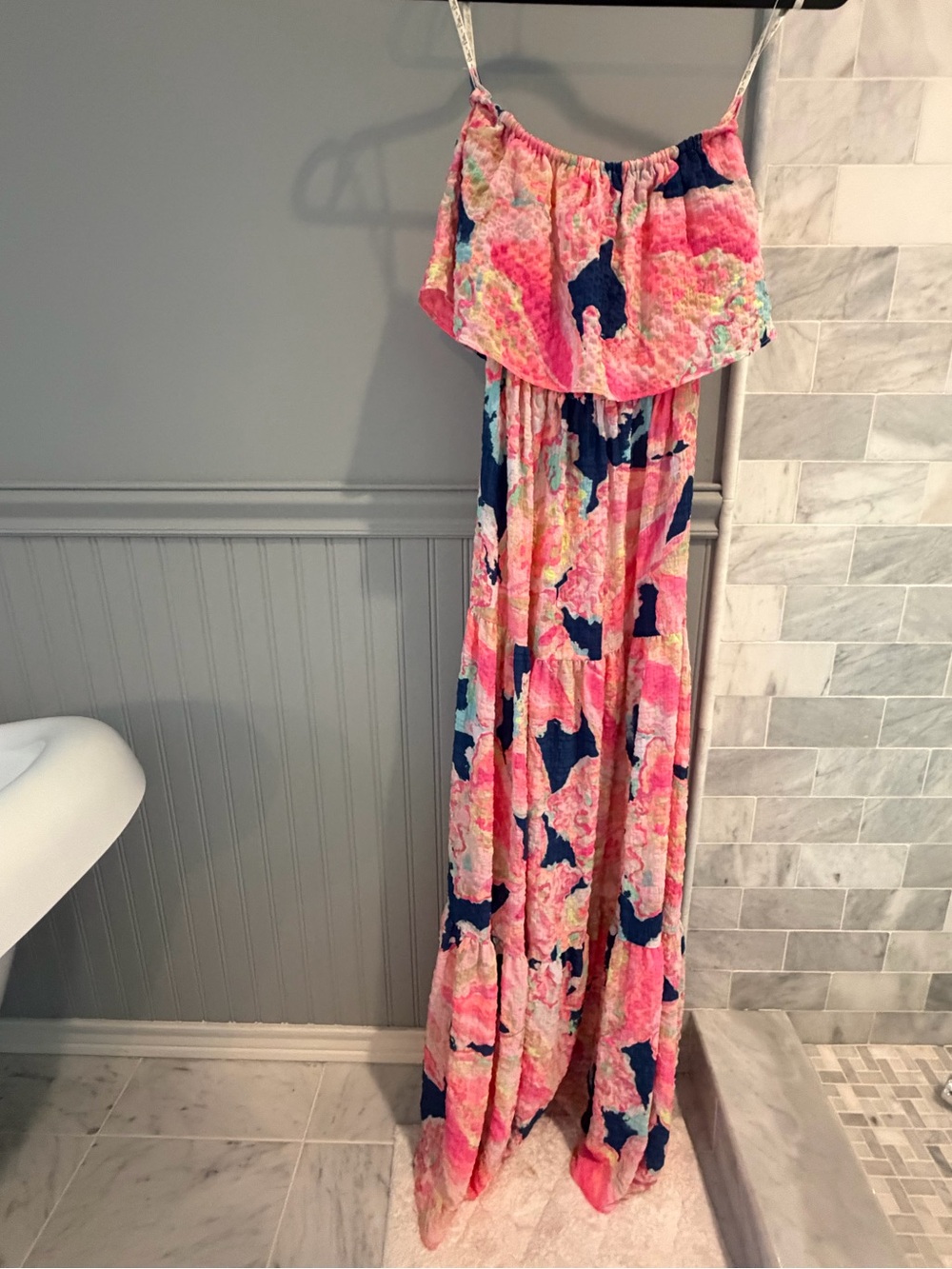 Lilly Pulitzer Pink Floral Maxi Dress with Navy Accents